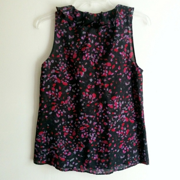 LOFT Polka Dot Ruffle acollor Sleeveless Blouse - Picture 3 of 3